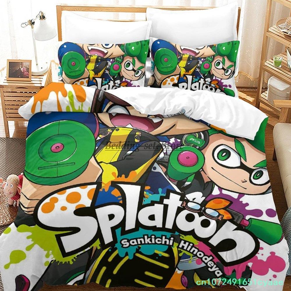 Игровой набор постельного белья Splatoon 3 Инклинг Кальмар Односпальный Двуспальный Полный Queen King Размерный Постельный Комплект Взрослый Детская Спальня Комплекты Пододеяльников