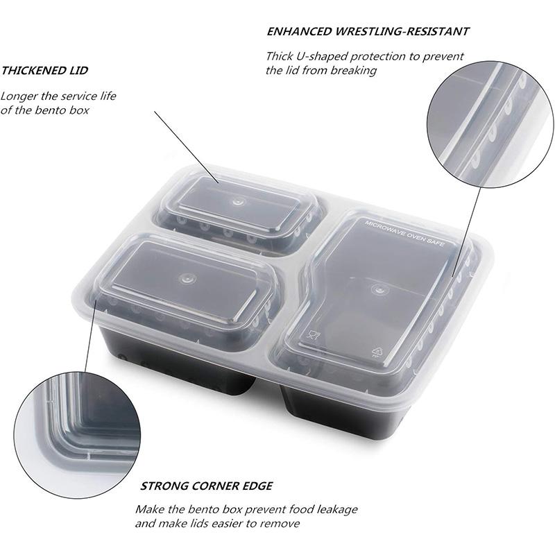 10PCS/Set Meal Preparation Container 3 Compartment Lunch Box 1 Compartment with Airtight Lid Microwave Heatable Food Container F