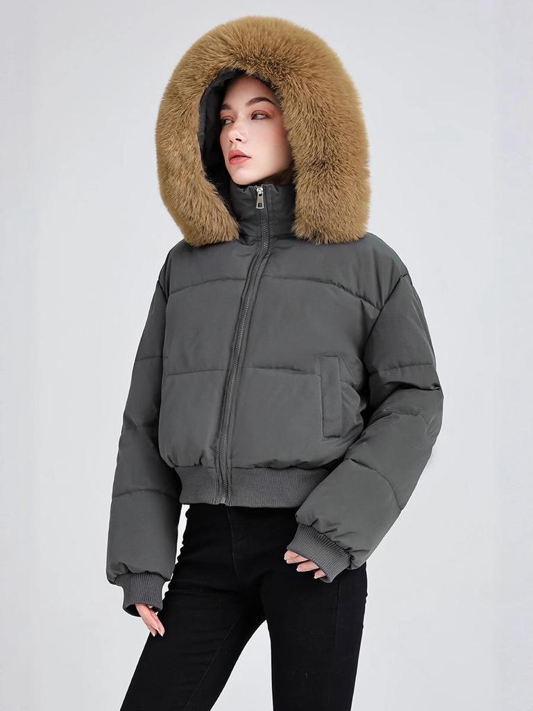 Женская зимняя мода 2025 года Короткая куртка с хлопковой подкладкой - Утепленное пальто с альтернативным пуху наполнителем