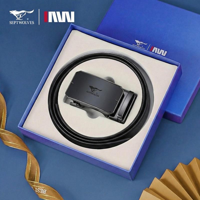 Универсальный мужской кожаный ремень Seven Wolves с автоматической пряжкой - Идеален для деловой или повседневной носки