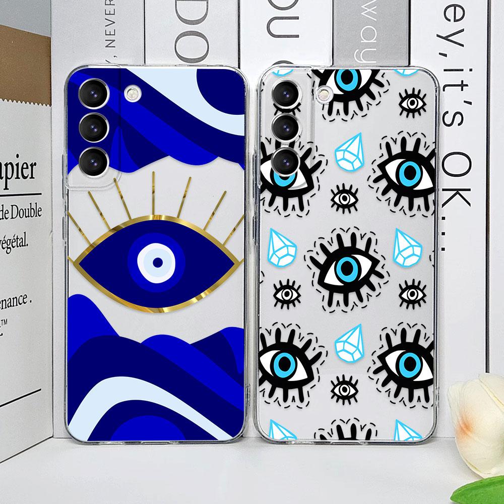 Чехол для телефона с принтом Синий Глаз Удачи и Сглаза для Samsung Galaxy S23 FE S22 Plus S21 S24 S25 Ultra, Прозрачные Мягкие Силиконовые Чехлы Fundas