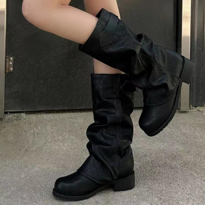 Женские сапоги на платформе до колена, модные кожаные туфли на среднем каблуке, брендовые дизайнерские новые туфли для женщин 2025 года, трендовые готические туфли в стиле челси, Botas Mujer