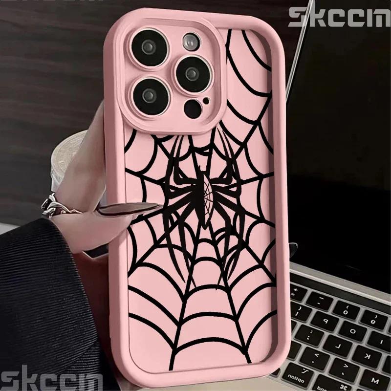 Мягкий противоударный чехол из ТПУ с рисунком «Черная паутина» для iPhone 16 15 14 Pro Max 13 12 11 XR X XS 7 8 16 Plus.