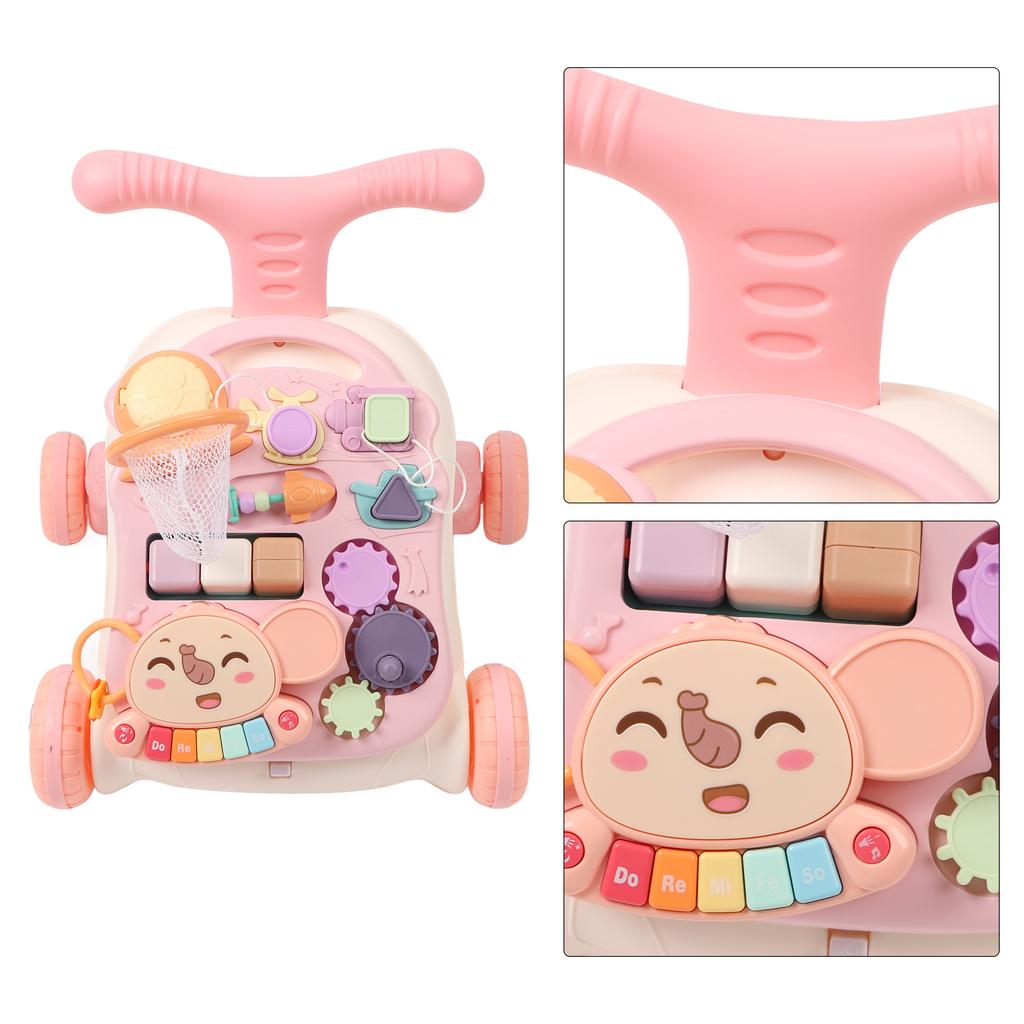 Baby Walker Detachable Piano Board Triangular Structure Play Panel Walk Learning Toy with Water Box