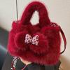 Cute Foreign Plush Handbag Women's 2025 New Korean Version Niche Crossbody Bag Bow Wool Bag