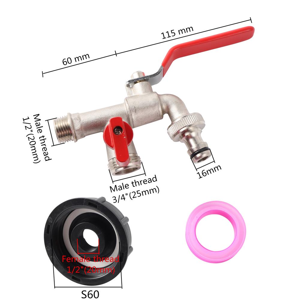S60x6 Крупная резьба Соединитель крана IBC бака X 1/2'' 3/4'' Адаптер для водопроводной муфты 1000 л Сад Дом Сменный клапан Фитинг