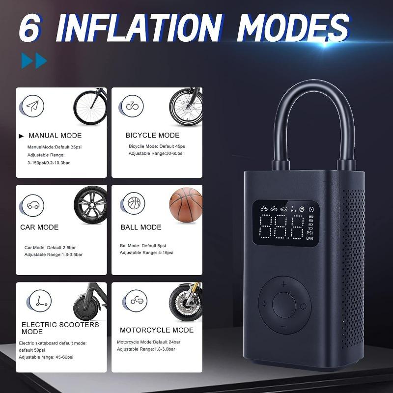 Portable Electric Air Compressor Tire Inflator Pump for Car Tires Pump Cordless Inflation with Digital Pressure Detection