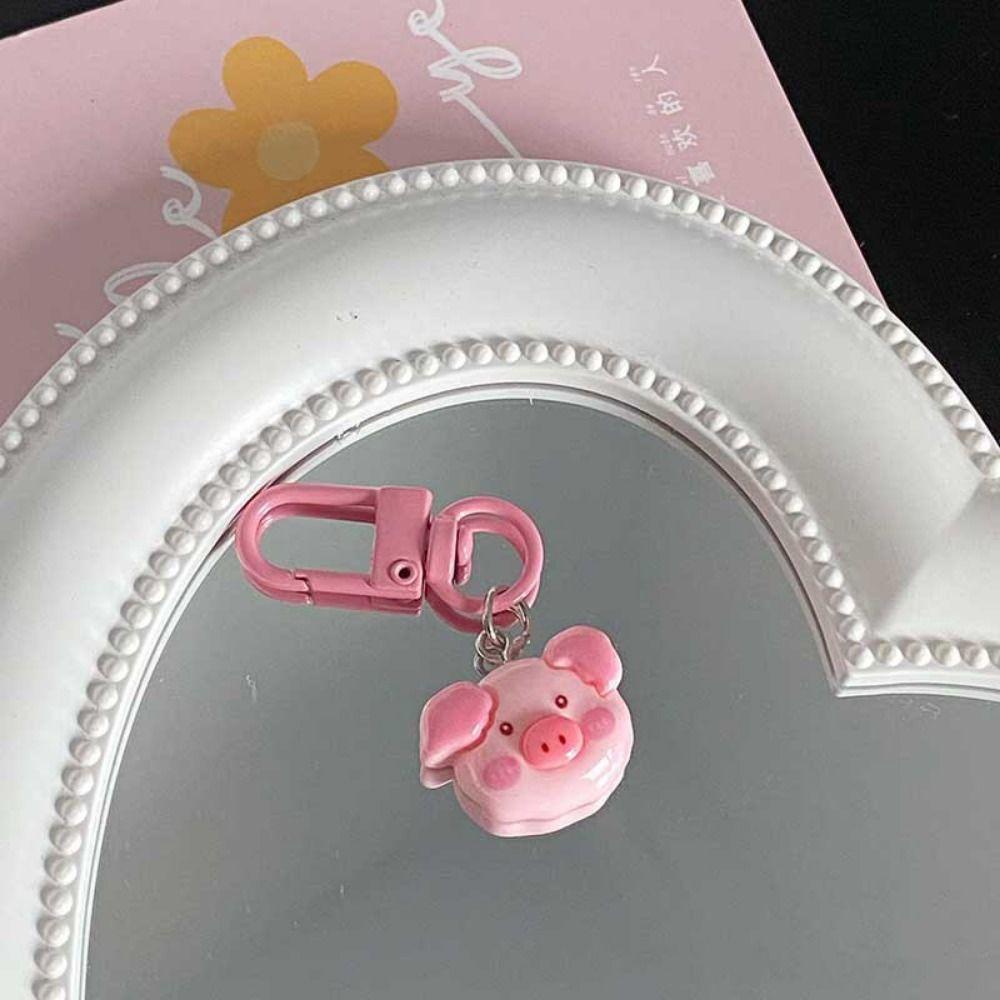 Gourmet Hamburger Pig Animal Keyring Resin Pig Food Keychain Creative Pink Pig Metal Keychain  Kids