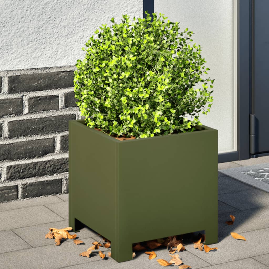 Vidaxl Donica Ogrodowa, Oliwkowozielona, 30X30X30 Cm, Stalowa