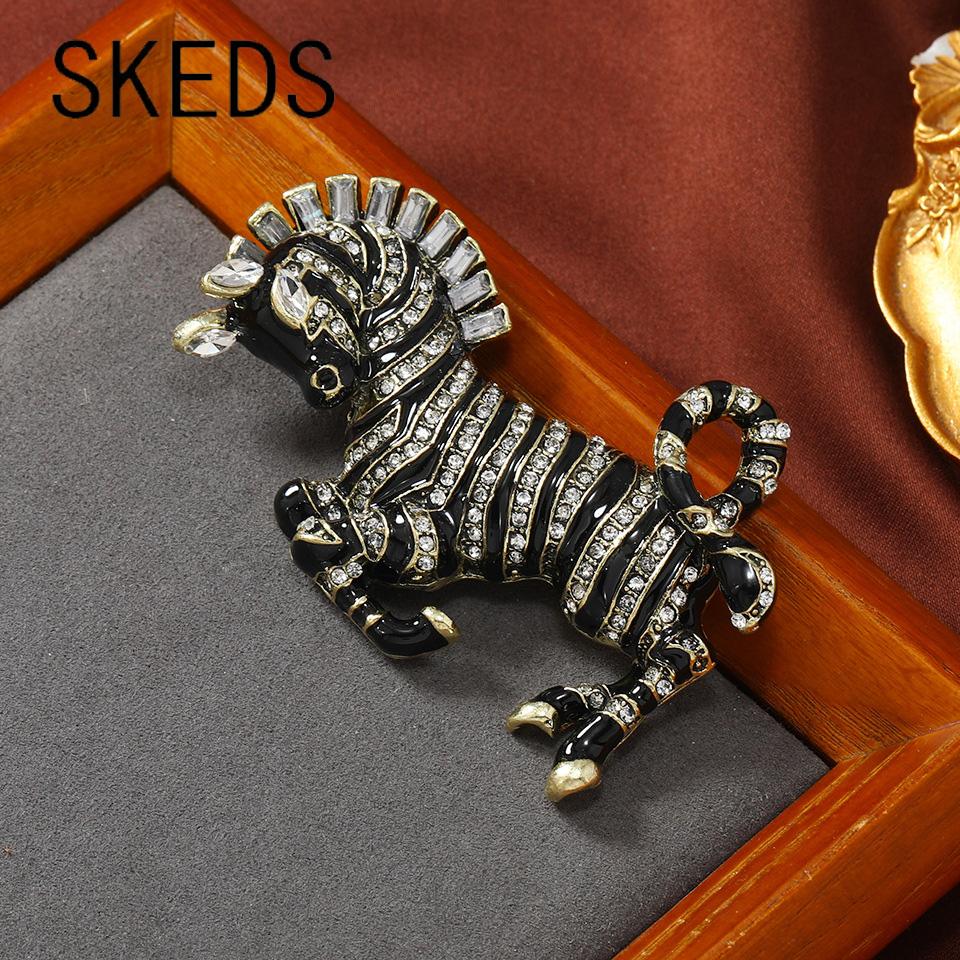 SKEDS Роскошные Полностью Хрустальные Женские Мужские Винтажные Пряжки-Броши Зебра Ретро Леди Классические Барокко Животные Значки Булавки Аксессуары