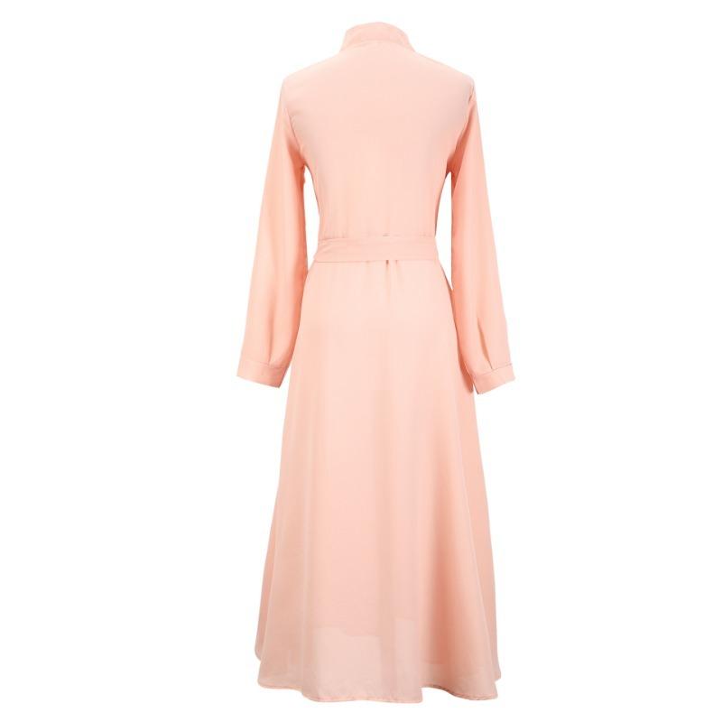 Весенне-осеннее женское платье, тонкое длинное платье с длинным рукавом и завязкой на пуговицах