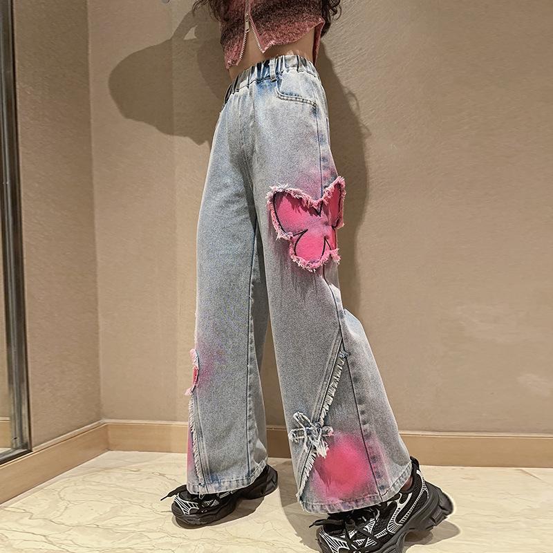 Осенняя мода для девочек, винтажные необработанные широкие джинсы