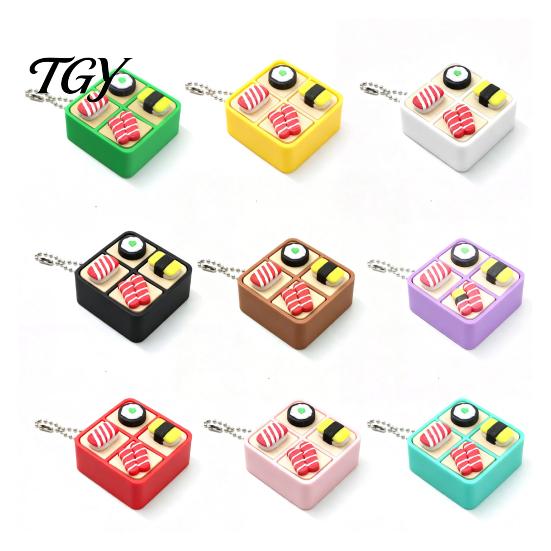 Sushi Backpack Pendants 3D Printed Box Fidget Clicker, 4 Grids Bento Finger Clicker Sensory Toys with Bead Chain, Push Button Toy Pendant for