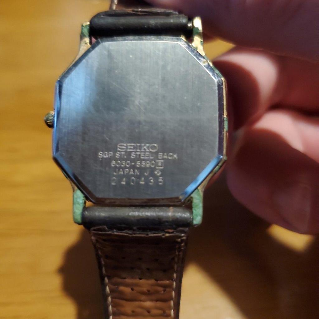 Б/у Мужские кварцевые часы SEIKO с восьмиугольным золотым циферблатом 6030-5590