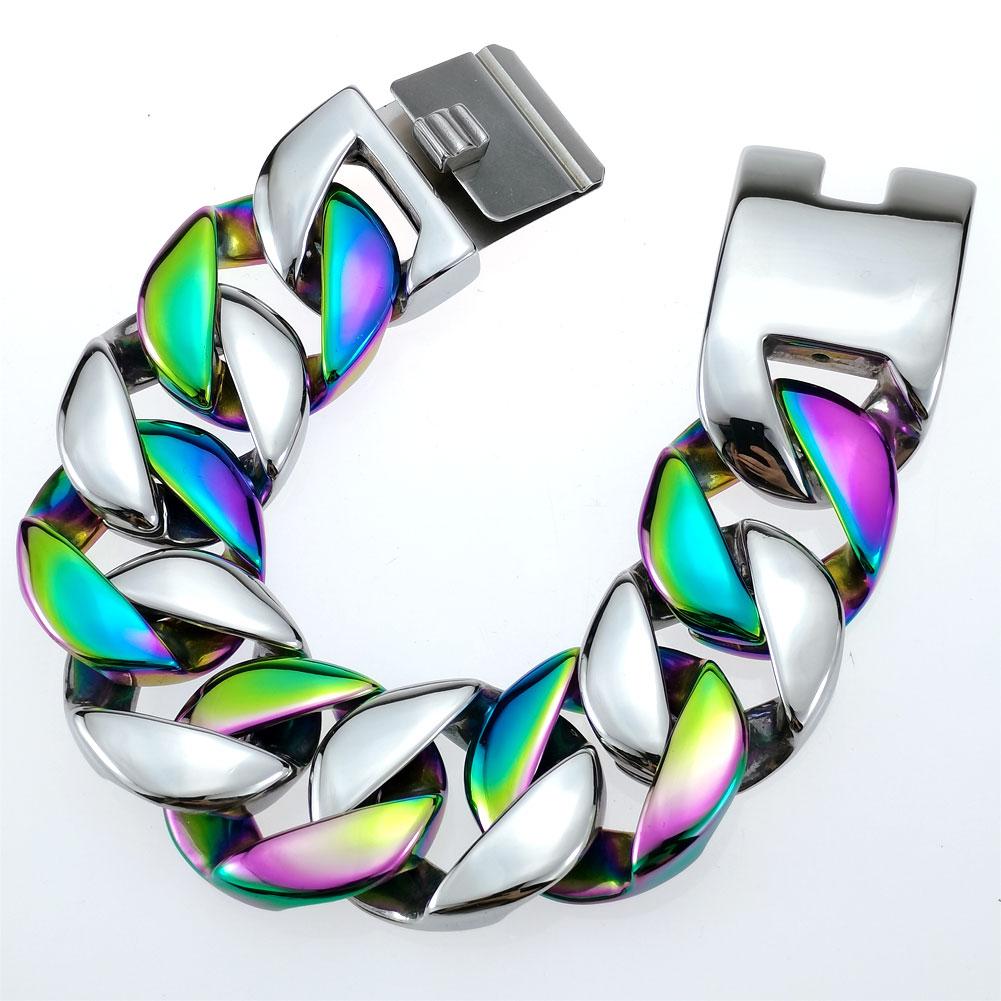 Браслет хип-хоп из нержавеющей стали 316L массивный шириной 32 мм с блестящими переливающимися дизайнерскими шармами