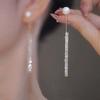 Korean Long Tassel Zircon Dangle Earrings for Women Luxury Full Rhinestone Gold Color Drop Earrings Wedding Party Zircon Gift