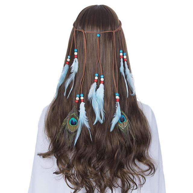 Haimeikang Bohemian Hippie Headband Dream Catcher Feather Headdress Fashion Peacock Feather Headbands Hair Accessories