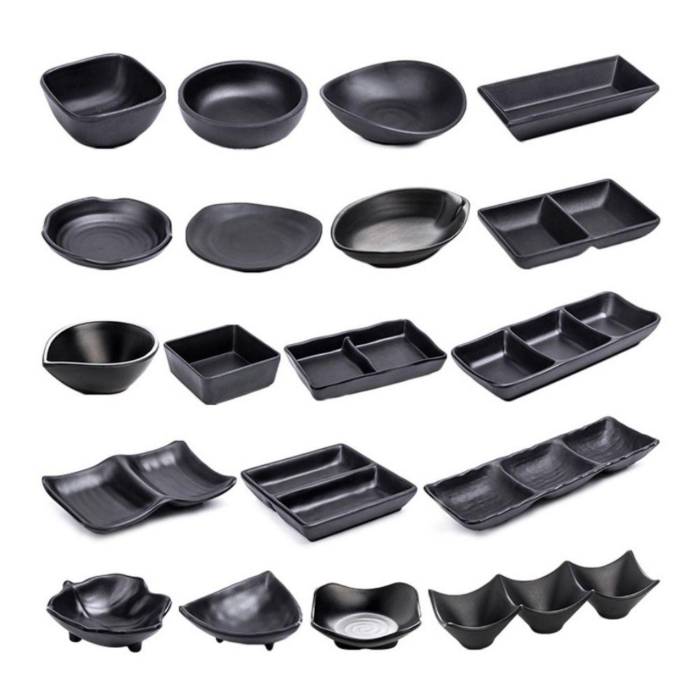 Black Melamine Sauce Dishes Multi-grid Hot Pot Dipping Dish Fruit Plate Snack Plate Home