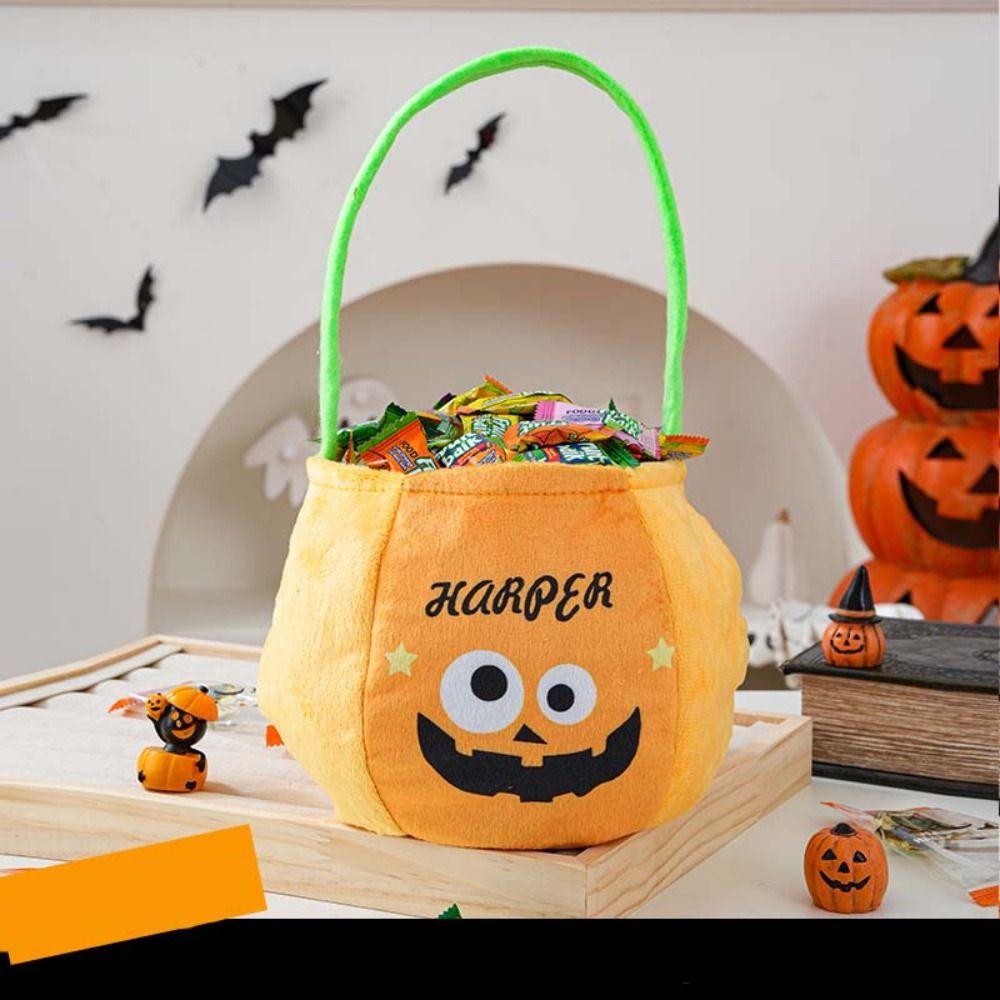 Cloth Pumpkin Candy Bucket Trick or Treat Stuffed Cotton Tote Bags Kawaii Halloween Candy Bag  Kids