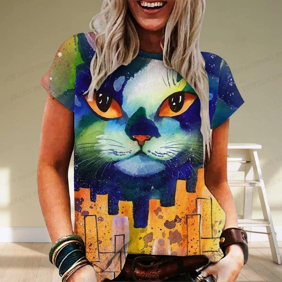 Футболка с принтом животных и собак, 3D-принт, женская мода, свободные футболки, топы с коротким рукавом, футболки, аниме, каваи, футболка, детская одежда, кошка