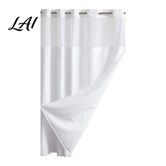 Heavy Duty Waterproof Shower Curtain No Hook Curtain with Snap-on Liner Easy Installation Mesh Top Machine Washable Divider for Bathroom