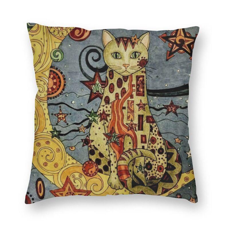 Lovely Cartoon Klimt Style Cat Kitten Throw Pillow Cover Home Decor Square Gold Animal Art Cushion Cover 45X45Cm For Living Room