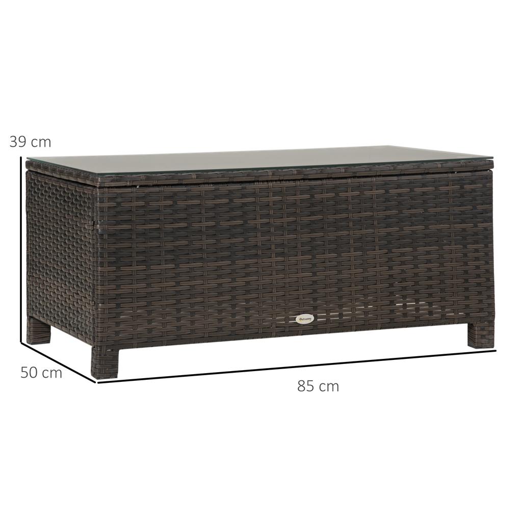 PE Rattan Garden Coffee Table with Glass Table Top - Brown