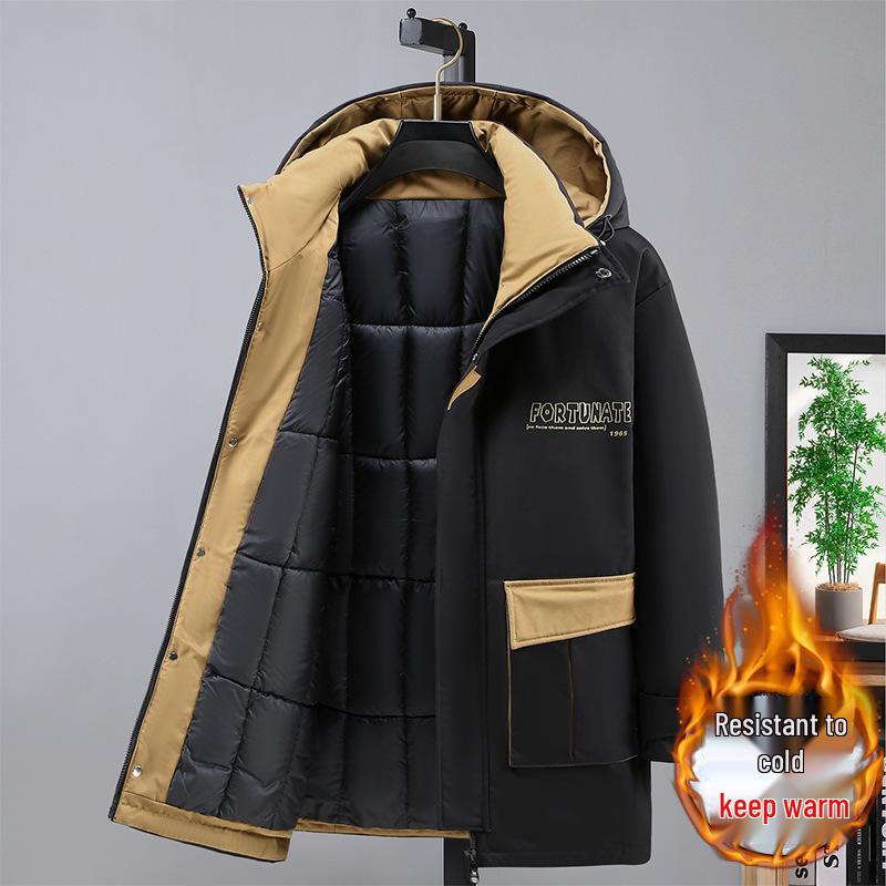 Мужская хлопковая куртка большого размера средней длины со съемным капюшоном, ветрозащитная, пэчворк, корейский стиль.