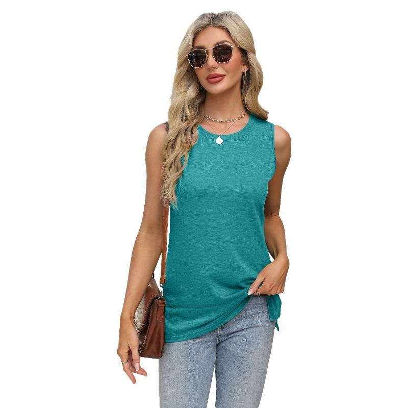 Женская новая весенне-летняя майка с круглым вырезом без рукавов футболка с открытыми свободными топами