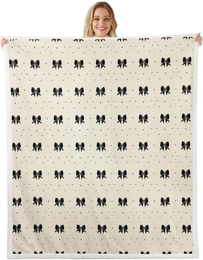 Плед с узором из синих бантов Мягкий флисовый плед Элегантный домашний декор Подарок для женщин Девочек Спальня Постельное белье Покрытие