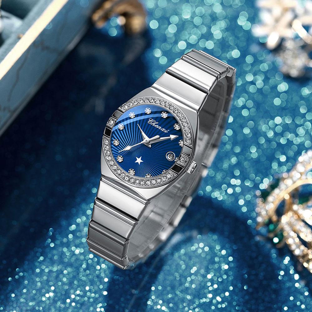 Женские часы Модные платья Кварцевые наручные часы Водонепроницаемые Светящиеся часы для женщин Алмазная шкала Reloj Mujer