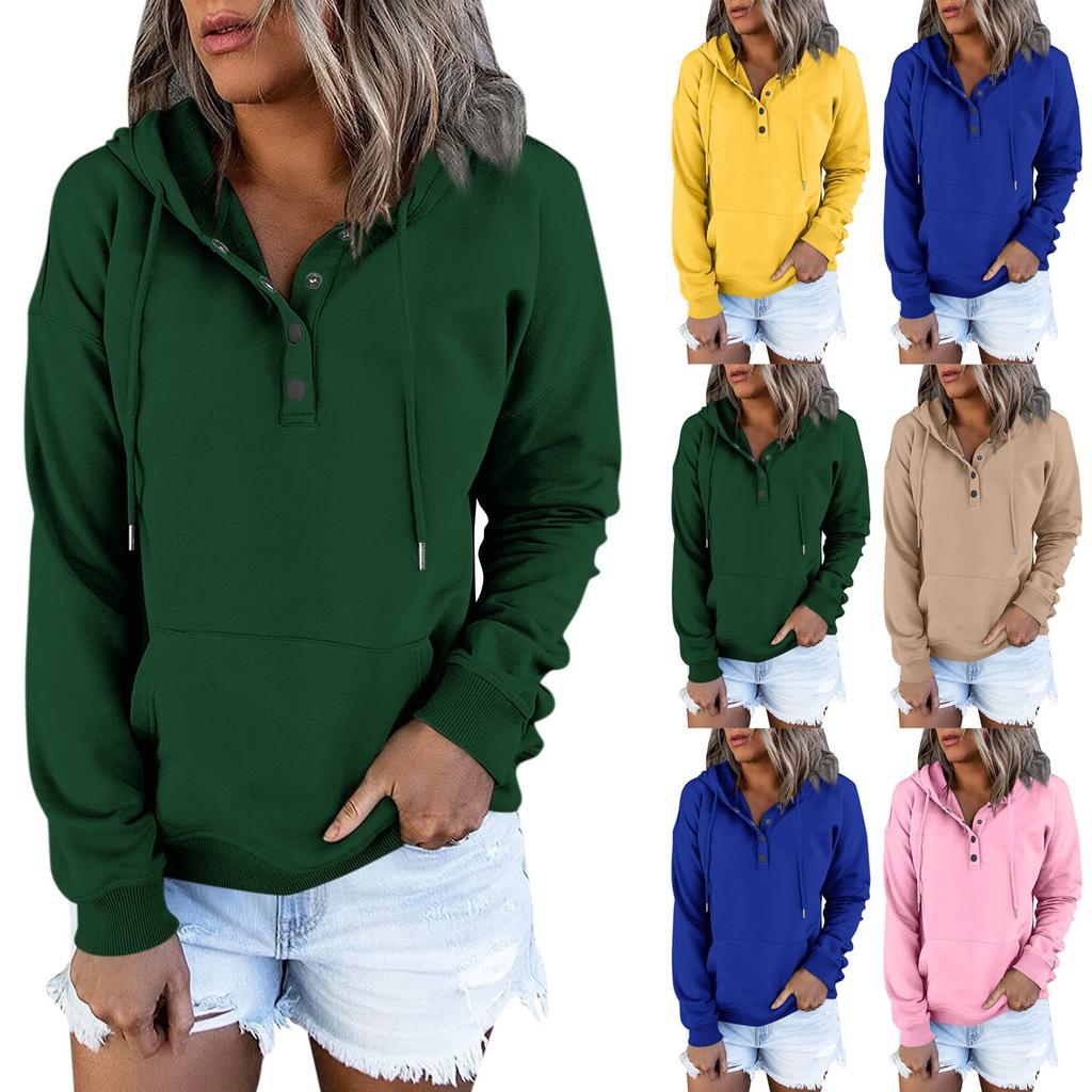 Women's Casual Fashion Solid Color Long Sleeve Pullover Hoodies Sweatshirts