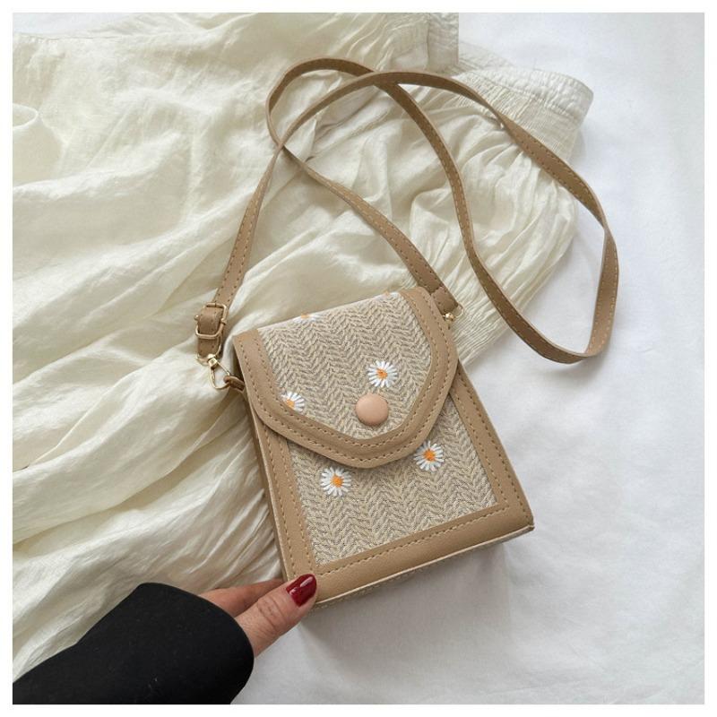 Women Straw Woven Small Square Crossbody Shoulder Phone Bag For Daily Use