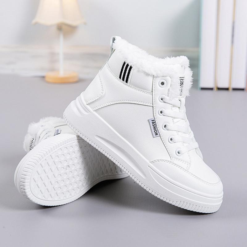 Fashionable Plush Small White Shoes for Women's 2023 Winter New Casual Thick Sole High Top Warm Sports Women's Cotton Shoes Traf
