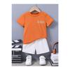 Детский комплект из хлопковых белых шорт с идеальным принтом, оранжевая футболка, летний комплект с круглым вырезом для девочек и мальчиков
