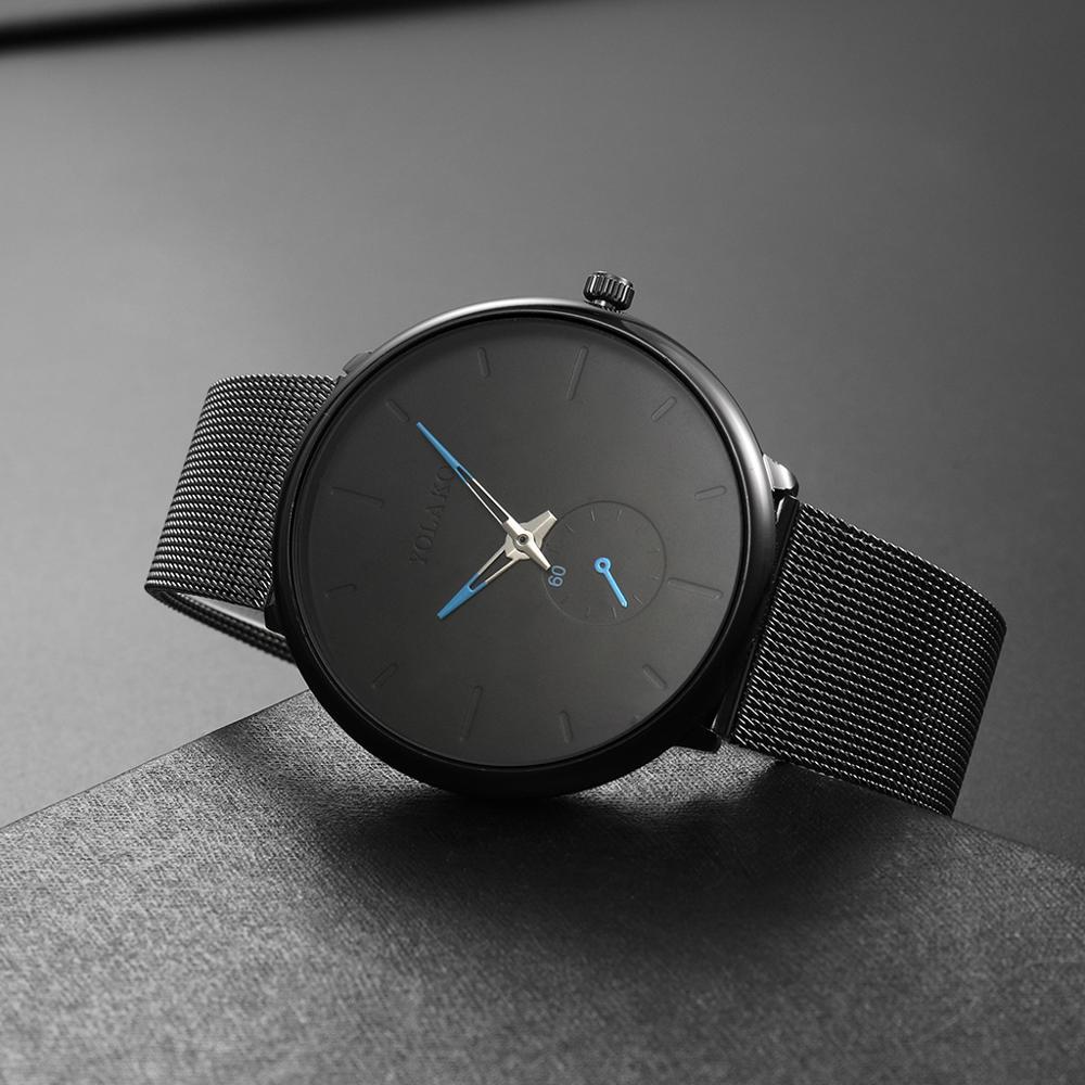 YOLAKO брендовые мужские часы из нержавеющей стали, ультратонкие часы, relogio masculino erkek kol saati, наручные часы с сетчатым ремешком
