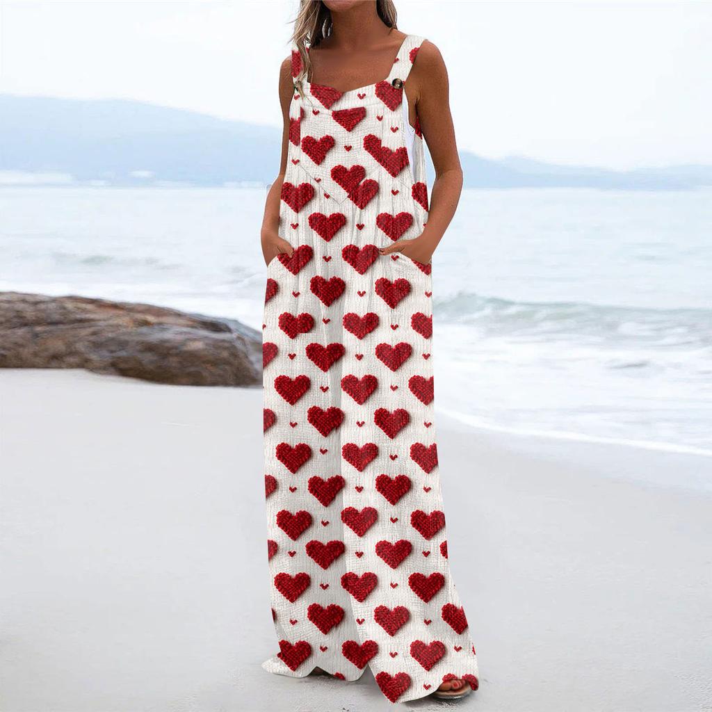 Женский модный повседневный свободный комбинезон с карманами и принтом ко Дню святого Валентина