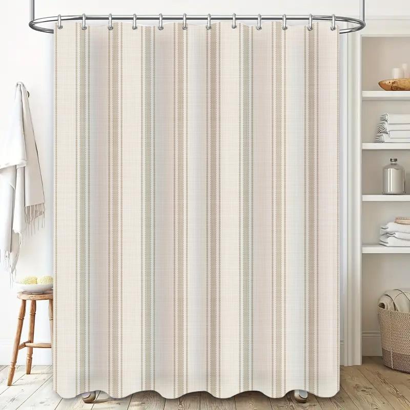 Vintage-Inspired Shower Curtain Featuring Art Deco Design With Geometric Patterns In Navy Blue, Mustard Yellow, Beige, Orange, R