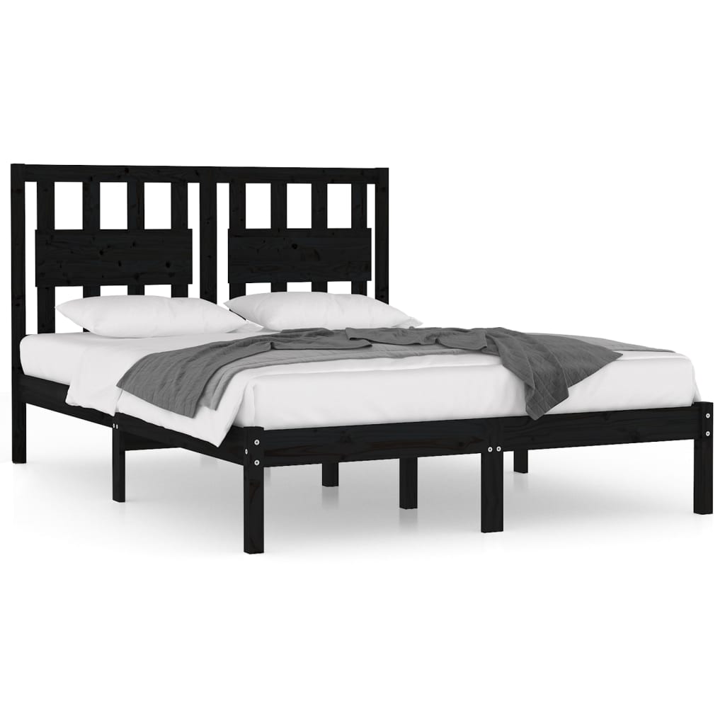 Solid Wood Bed Frame Black Pine 140 x 190 cm