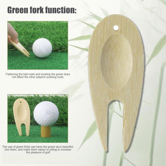 Golf Divot Tool Green Bamboo Fork Golf Alignment Ball Marker Golfing Divot Fixer Tool Wood Golf Accessories for Men