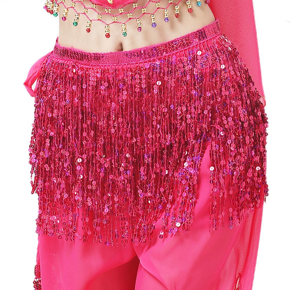 New Belly Dance Layer Sequins Skirt Tassel Chain Belt Wrap Party Club Indian Latin Hula Dancer Dress Performance Hip Waist Scarf