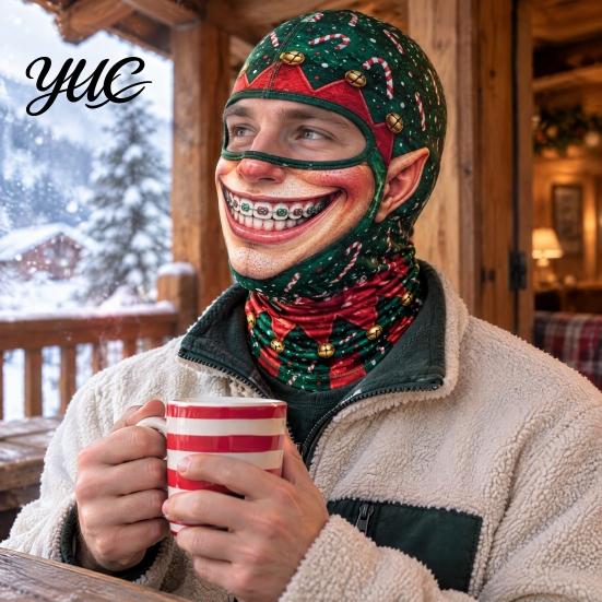 Holiday Costume Mask Christmas Santa Claus Face Mask, Funny Print Balaclava Windproof Milk Silk Headgear Fiber Neck Gaiter Cover for Outdoor