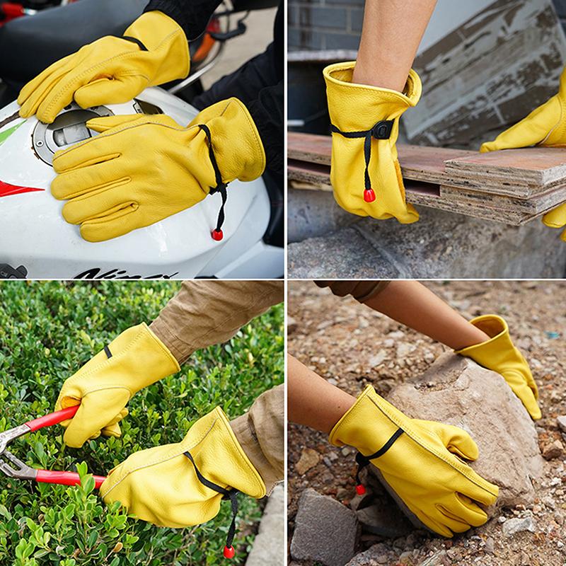 1 Pair Yellow Cowhide Heavy Duty Safety Protective Driver Working Welding Stretchable Mechanic Glove Leather Work Gloves For Men