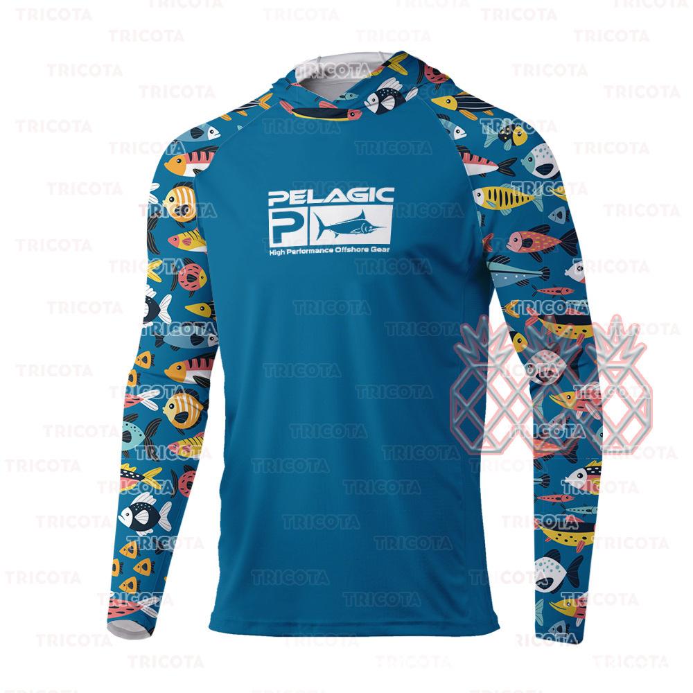 Pelagic Fishing Suit Men's Spring, Summer and Autumn Long Sleeve Sunscreen Hooded T-Shirt Breathable Luya Fishing Suit UV Protection