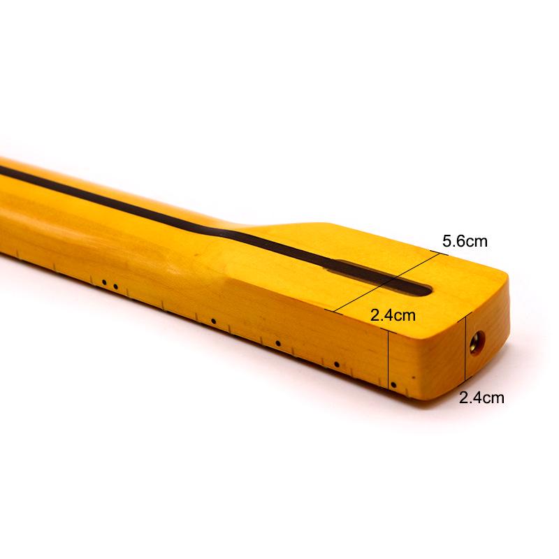 Left-Handed Electric Guitar Neck: 21 Frets, 6 Strings, Maple Wood, Bright Yellow Finish, DIY Modified Replacement.