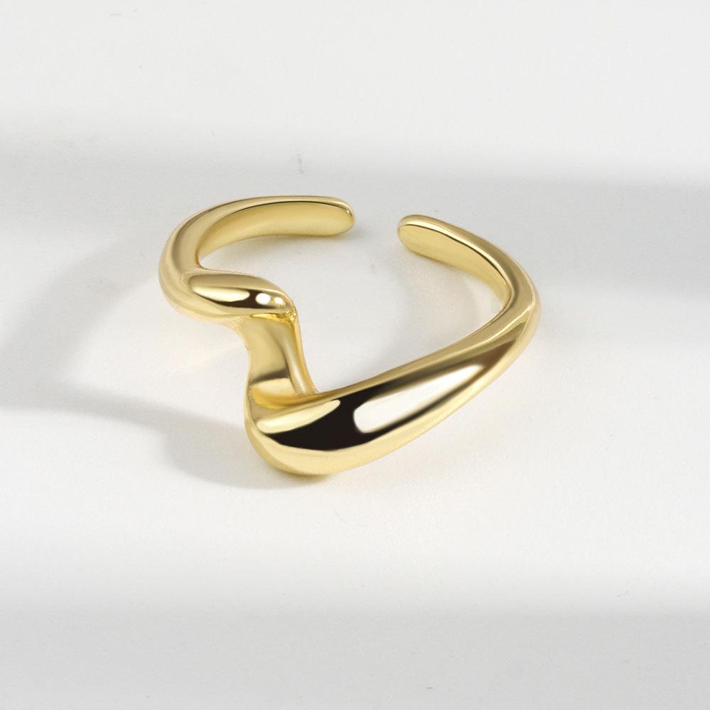 Geometric Glossy Concave Convex Shaped Ring Female Niche Design Personality High Sense Finger Ring Ins Cold Temperament Opening Index Finger Ring