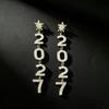 Блестящие серьги-подвески с цифрами 2027 и стразами для женщин, Новогодняя вечеринка, Модные ювелирные изделия, Подарок