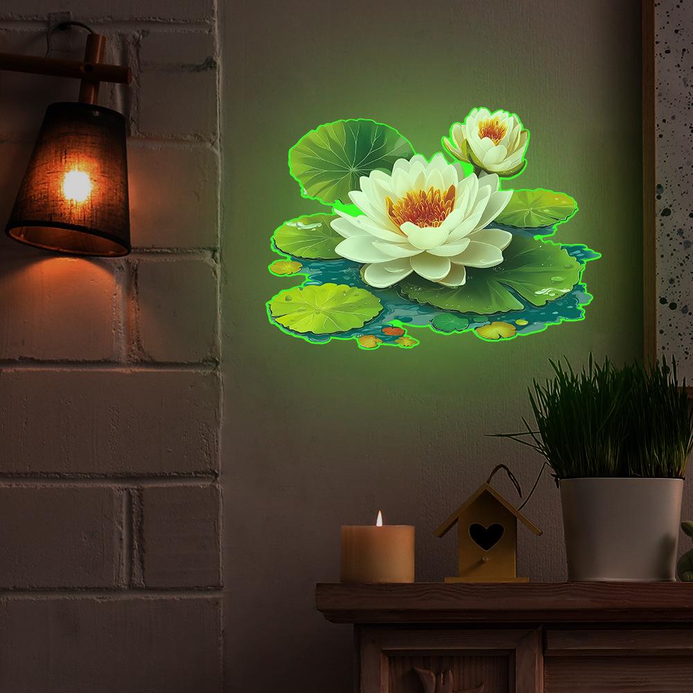 Светящиеся наклейки на стену из винила «Лотос и лист» для ванной комнаты - Светятся в темноте, водостойкие, легко клеятся