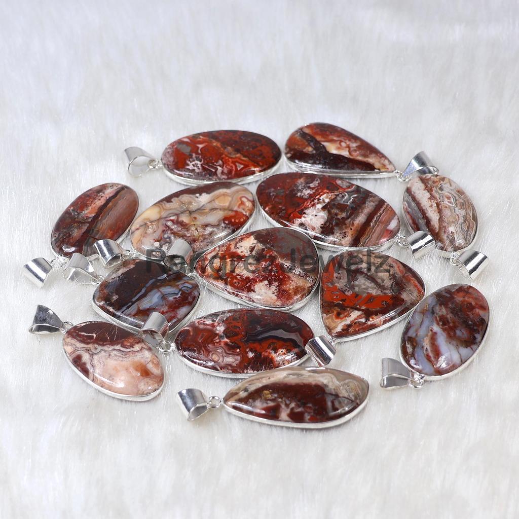 Red Crazy Lace Agate Pendant Sterling Silver Pendant Mix Shape Crazy Lace Agate Gemstone Pendant Handmade Jewelry Bezel Pedant Girls Necklace
