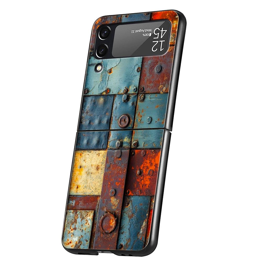 Жесткий ПК чехол для телефона Samsung Galaxy Z Flip 7 6 5 4 Черная крышка для Galaxy Z Flip 3 Складной Винтажный Промышленный стиль Ржавый Чехол